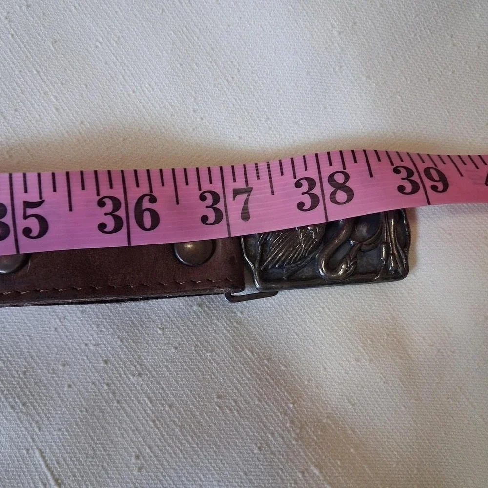 Vintage 70s Brown Suede Leather Swan Buckle Belt 38